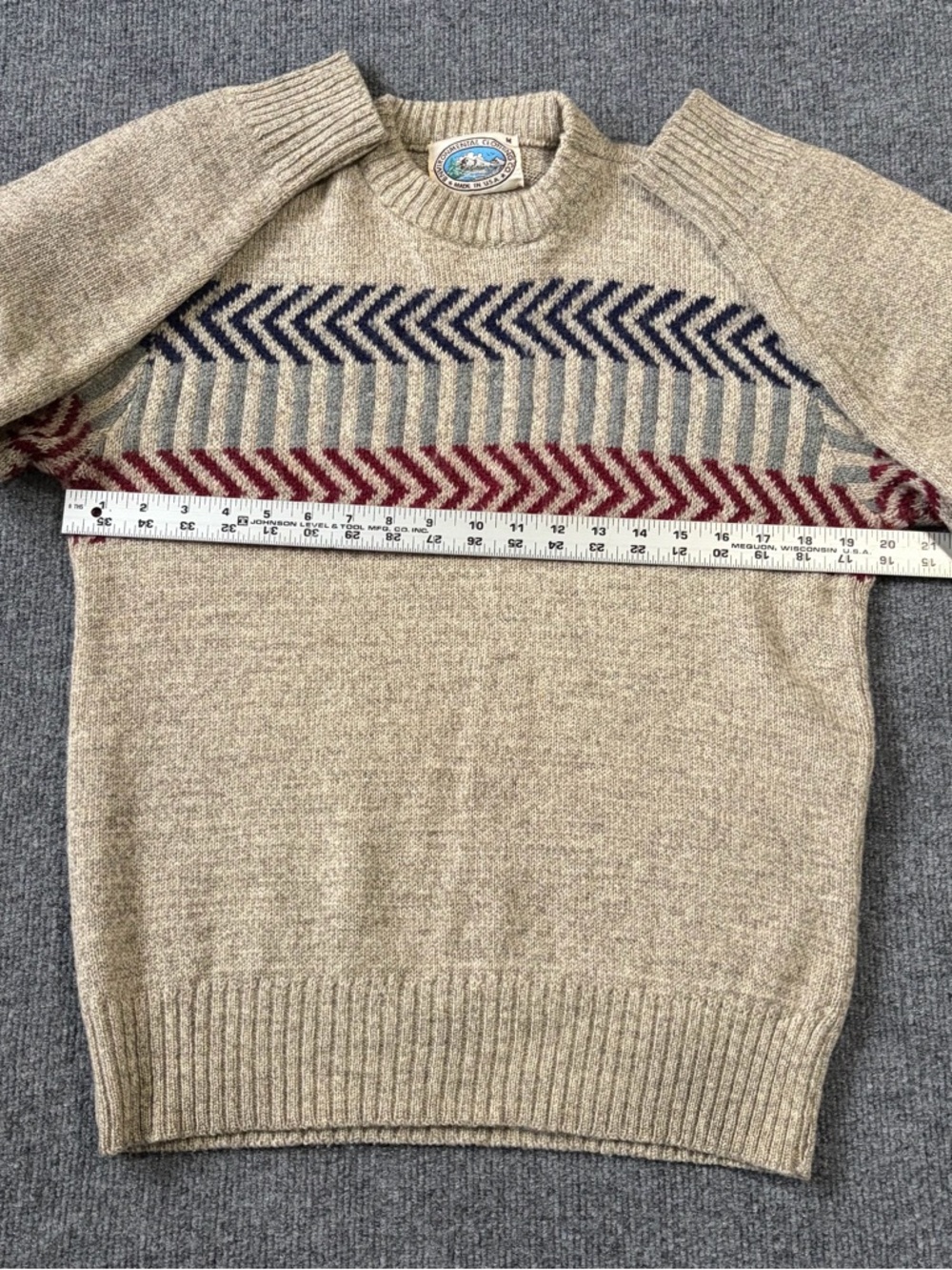 Vintage Environmental Clothing Co Wool Sweater USA Chevron Knit Beige Men’s M - Picture 3 of 8